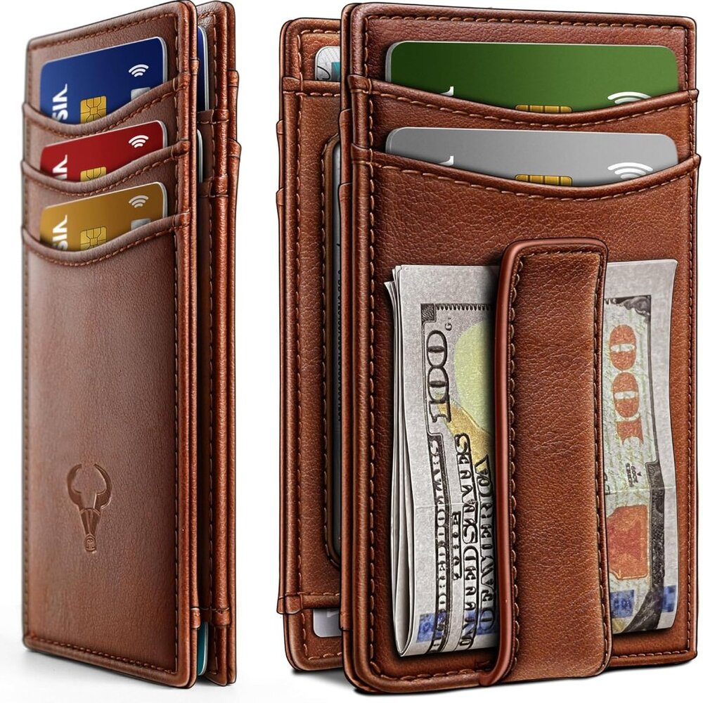 Magnetic RFID Blocking Slim Wallet-Genuine Leather Front Pocket Wallet‎ for Men